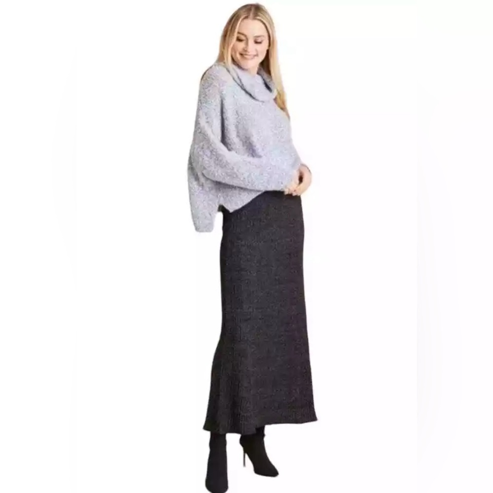 Free People Women's Shine Bright Metallic Ribbed Maxi Skirt